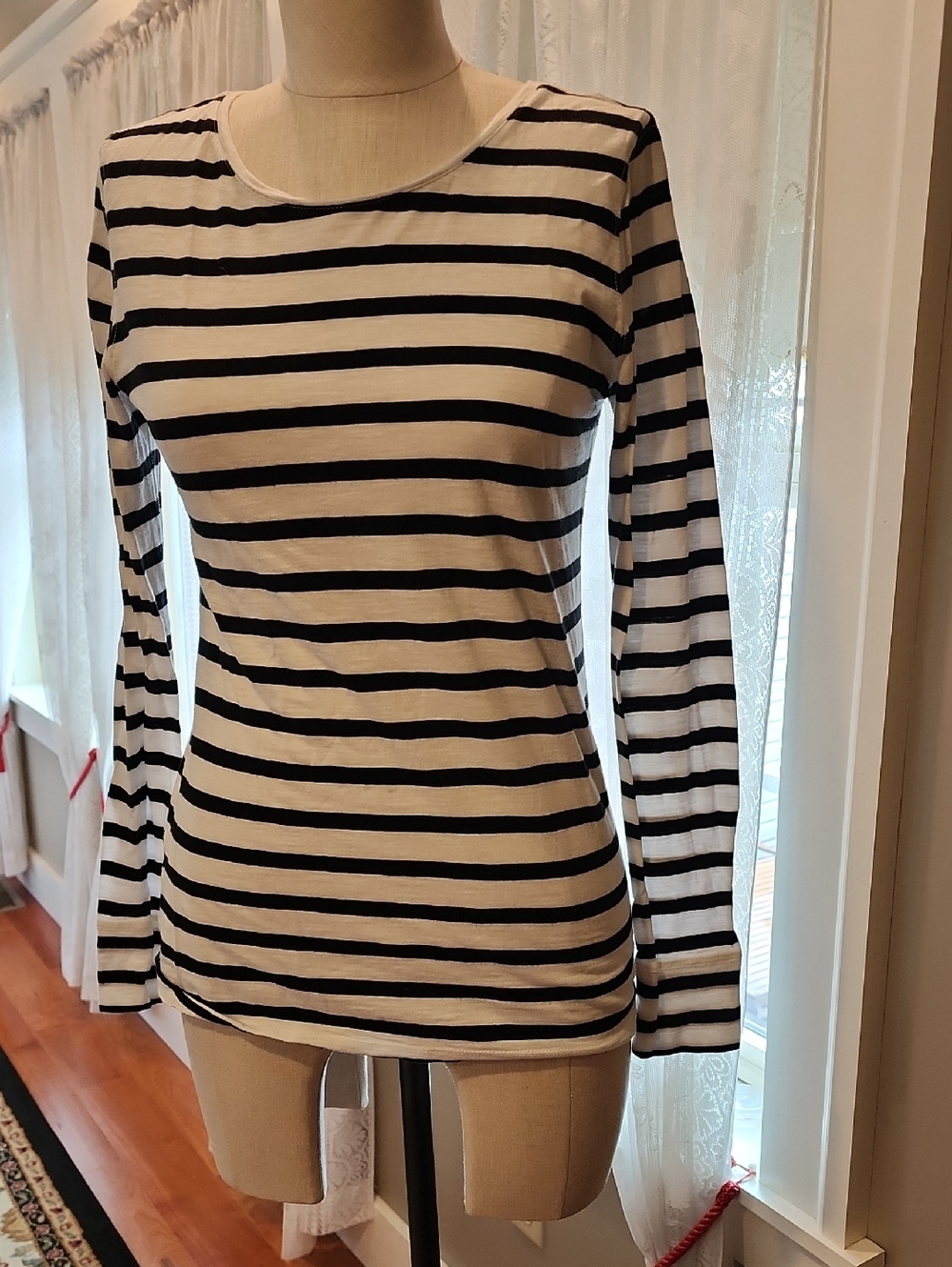 LOFT Black & White Striped Long-Sleeve Tee
